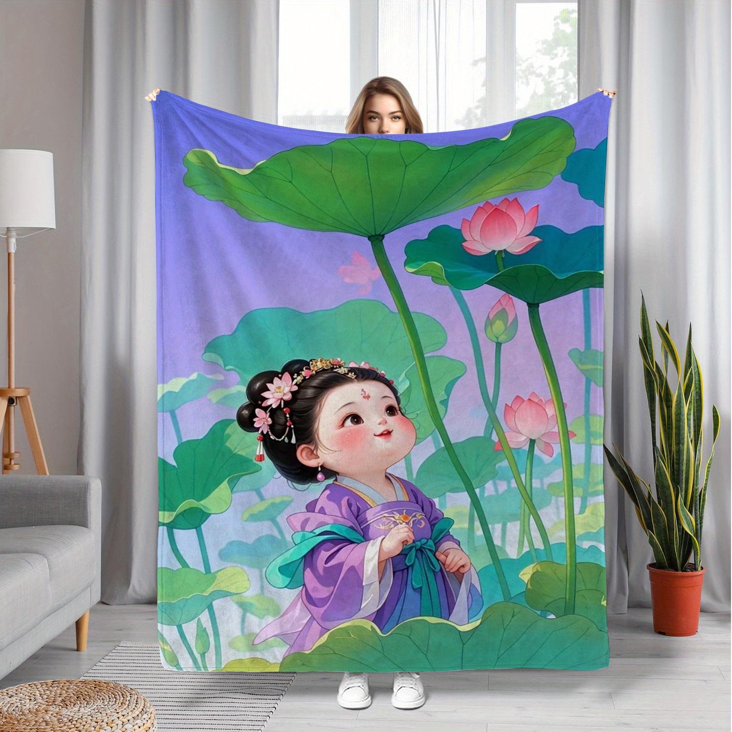 

Traditional costume cute girl pattern Flannel printed blanket suitable for all seasons suitable for room office sofa and travel 75x90cm28x39in
