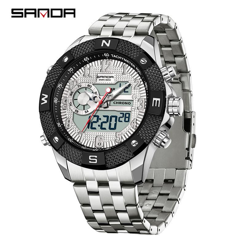 SANDA Men s Waterproof Multifunction Steel Band Business Watch with Stopwatch  Calendar