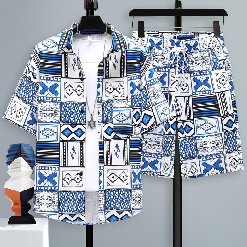 Summer Set Men's Two Shirt Shorts Harajuku Oversized Men Sets Outfits
