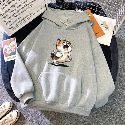 Lovely Cat Print Hoodies Casual Winter Autumn Long Sleeve Women Pullover Tops Daily Outdoors Sweatshirts Casual Clothing