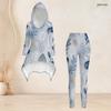 Women Plus Size Printed Hooded Long Sleeve High Low Top And Fitted Pants Two Piece Set