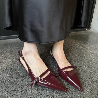 Mode Damen Neue Sommer Stiletto Sandalen Spitzkopf Flacher Ausschnitt Metallschnalle Set Fuß Rutschfest Verschleißfest Absatz Schuhe