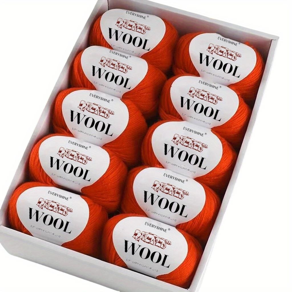 10-Pack Wool Blend Yarn Medium-Fine 80% Wool 20% Polyester Multi-Color Assortment for Knitting & Crochet Soft & Warm 500g Total