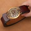 Men's Retro Genuine Cowhide Leather Belt with Smooth Buckle - Extended Large Size for Trendy and Plus-Size Fashion