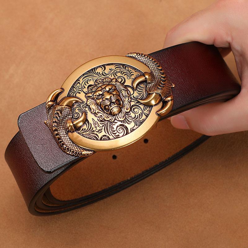 Men's Retro Genuine Cowhide Leather Belt with Smooth Buckle - Extended Large Size for Trendy and Plus-Size Fashion
