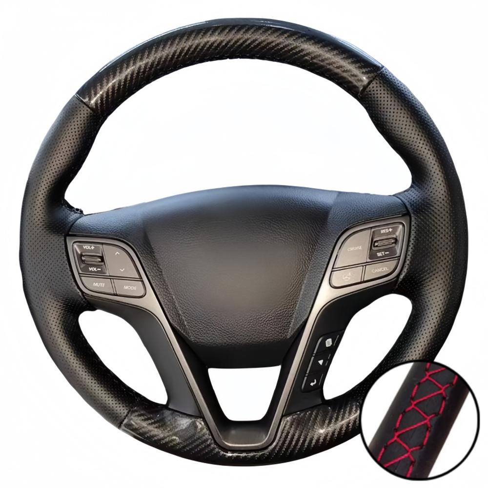 Hand Stitched Black Perforated Non-slip Carbon Fiber Leather 2013-2015 IX45 Steering Wheel Cover For Hyundai Santa Fe
