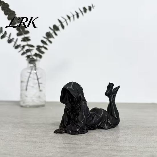 Niche Art Ornament 3D Printed Lying Robe Girl Statue, Modern Minimalist Hooded Lazy Quiet Atmosphere Decor Woman Desktop Decoration, Elegant Sculpture