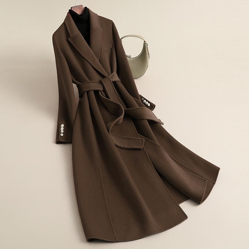 Autumn and winter women's double-sided woolen long coat double-sided wool woolen coat red coat high-end woolen coat women