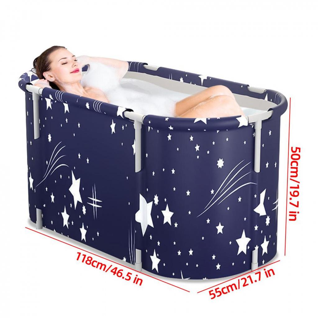 120CM Folding Bathtub Spa Bathtub Adult Children Swimming Pool Portable Plastic Bathtub Bath Bucket Insulation Bathing Bath Tub Double Drain 6 Layer