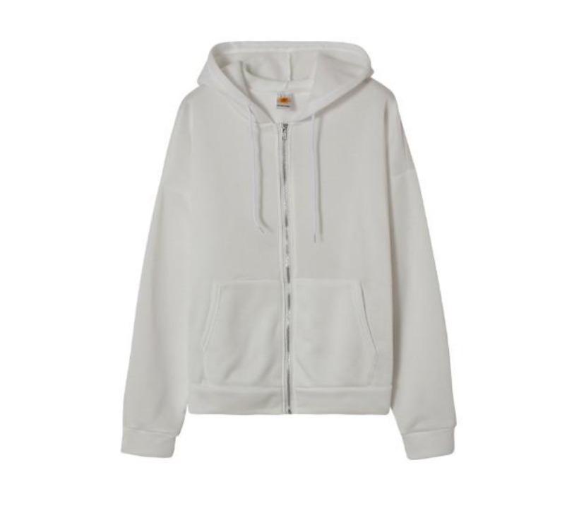 Women's Solid Color Fleece Zipper Jacket Loose Fit Long Sleeve Hooded Sweatshirt