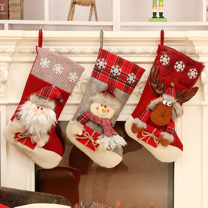 1pc Christmas Santa & Snowman & Reindeer Stocking Ornament, Christmas Stocking Hanging Pendant