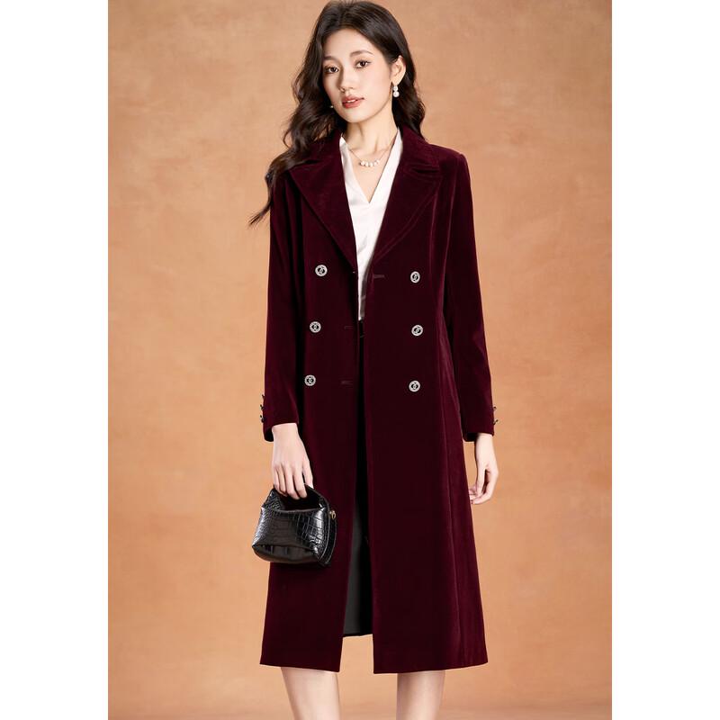 Kebeier Women's Velvet Double-Breasted Wool Blend Coat
