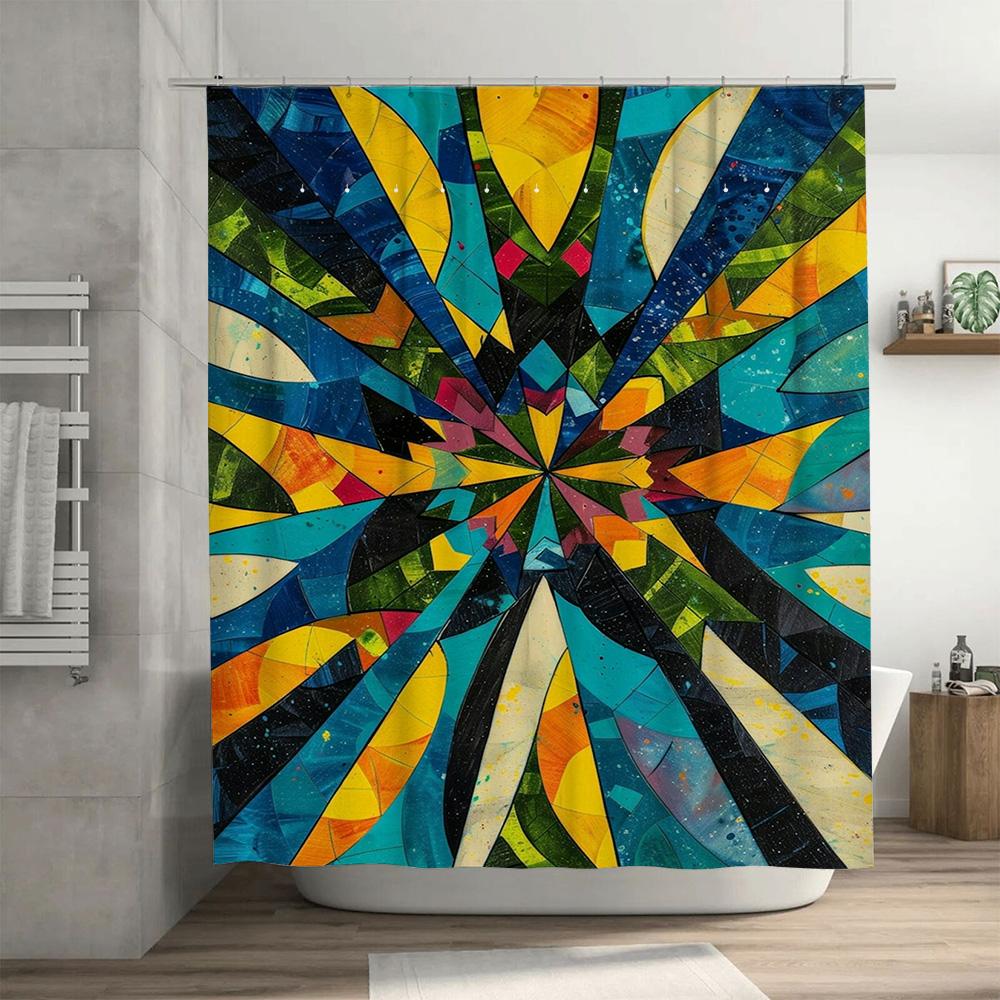 Colorful Geometric Shower Curtain Bathroom Decor Waterproof Fabric Shower Tarpaulin Various Sizes Available (175x203cm)