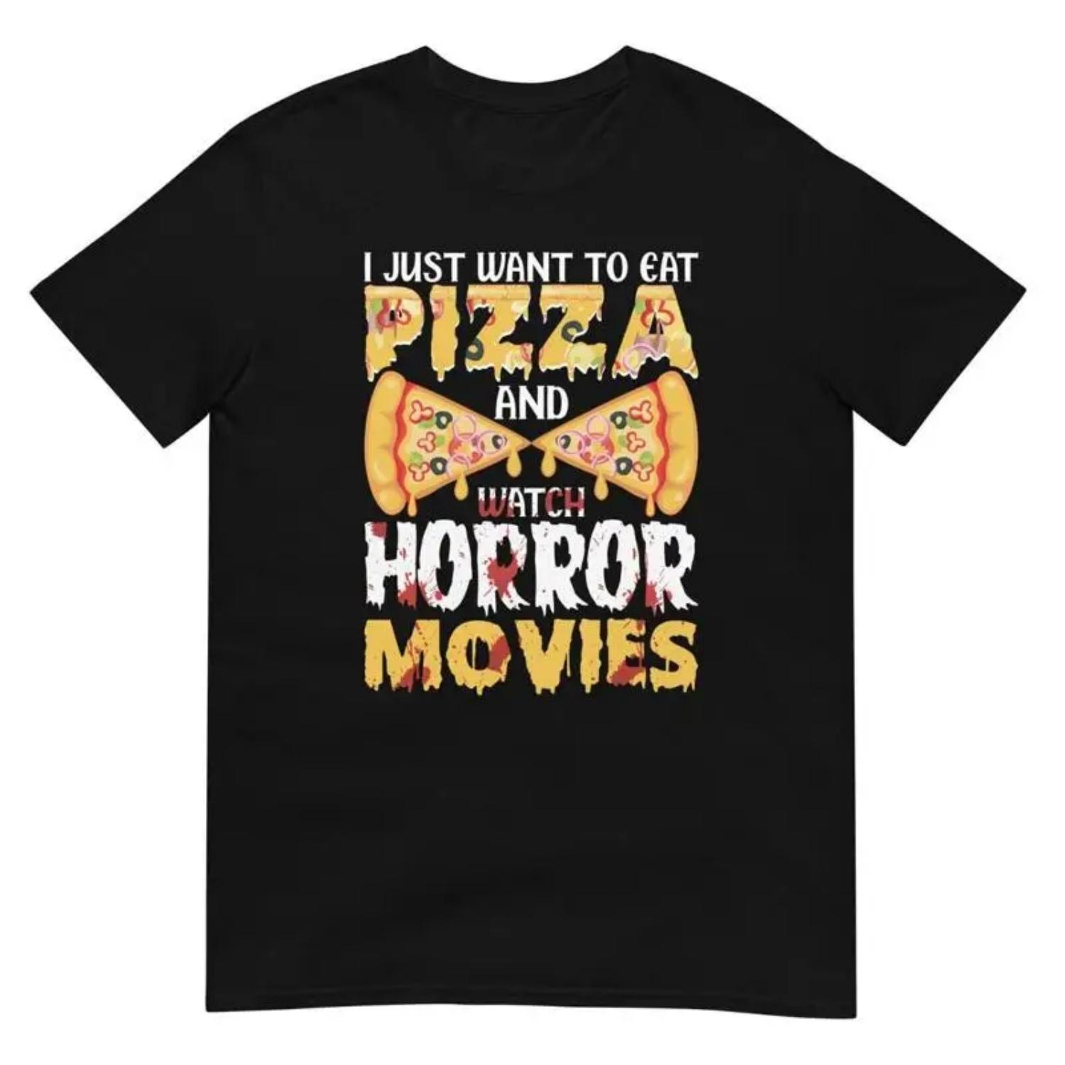 

Funny Horror Movie Fan Pizza Lover Cotton T Shirt S чёрный