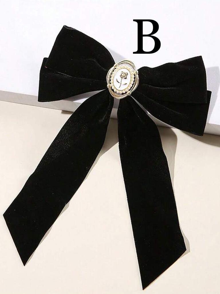 New Black Velvet Bow Hair Pins Elegant Fabric Alloy Roses Hair Clips for Women Fashion Ponytail Barrette Heawear Accessories