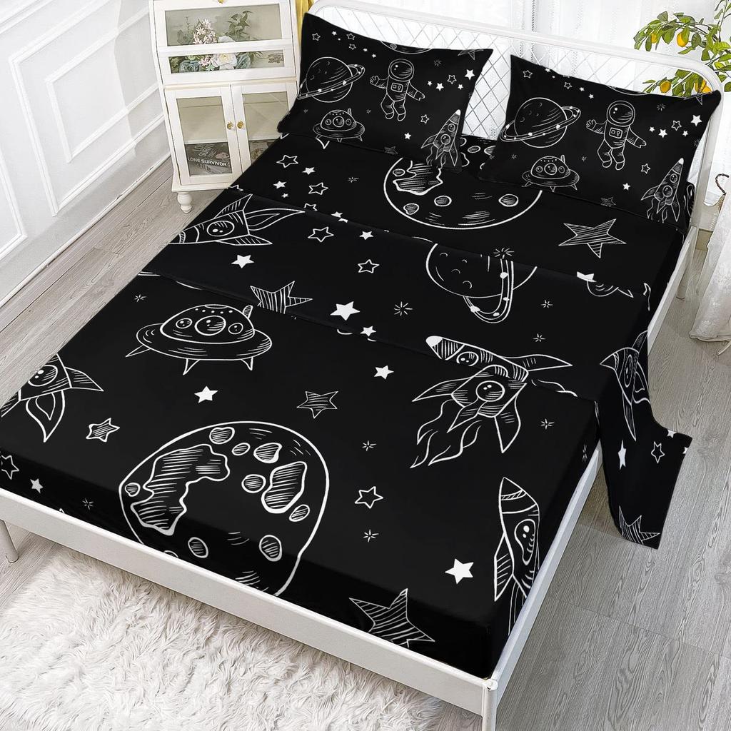 Cartoon Animal Little Dinosaur Pattern Bed Hat Four-Piece Bedding Set Bedroom Dormitory Bedding Decoration