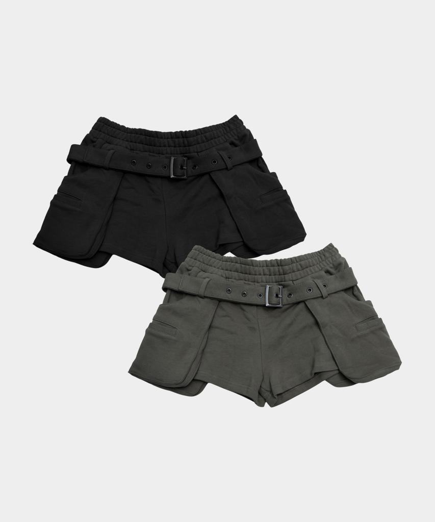 PLACE STUDIO Ösen-Gürtel-Set Cargotaschen-Schicht-Punkt-Baumwoll-Mini-Shorts_2 Farben