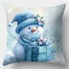 Christmas Decoration Pillow Cover Blue Santa Claus Snowman Snowflake Pattern Suitable for Home Room Sofa Cushion Cover