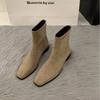 Coarse Heel Suede Small Ankle Boots Square Head Skinny Boots Women's Shoes Autumn and Winter Fleece Brown Martin Boots
