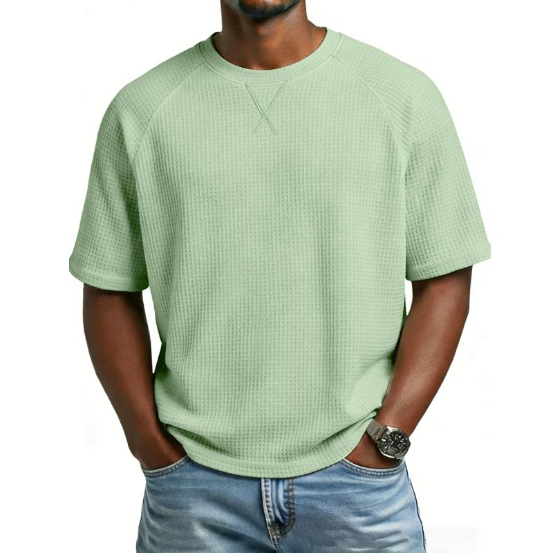 Herren Casual T-Shirt Waffelstrick Lockerer Schnitt T-Shirts für Mann Einfarbige Kurzarm-T-Shirts Übergroßer Schnitt Strukturierter Stoff Rundhalsausschnitt