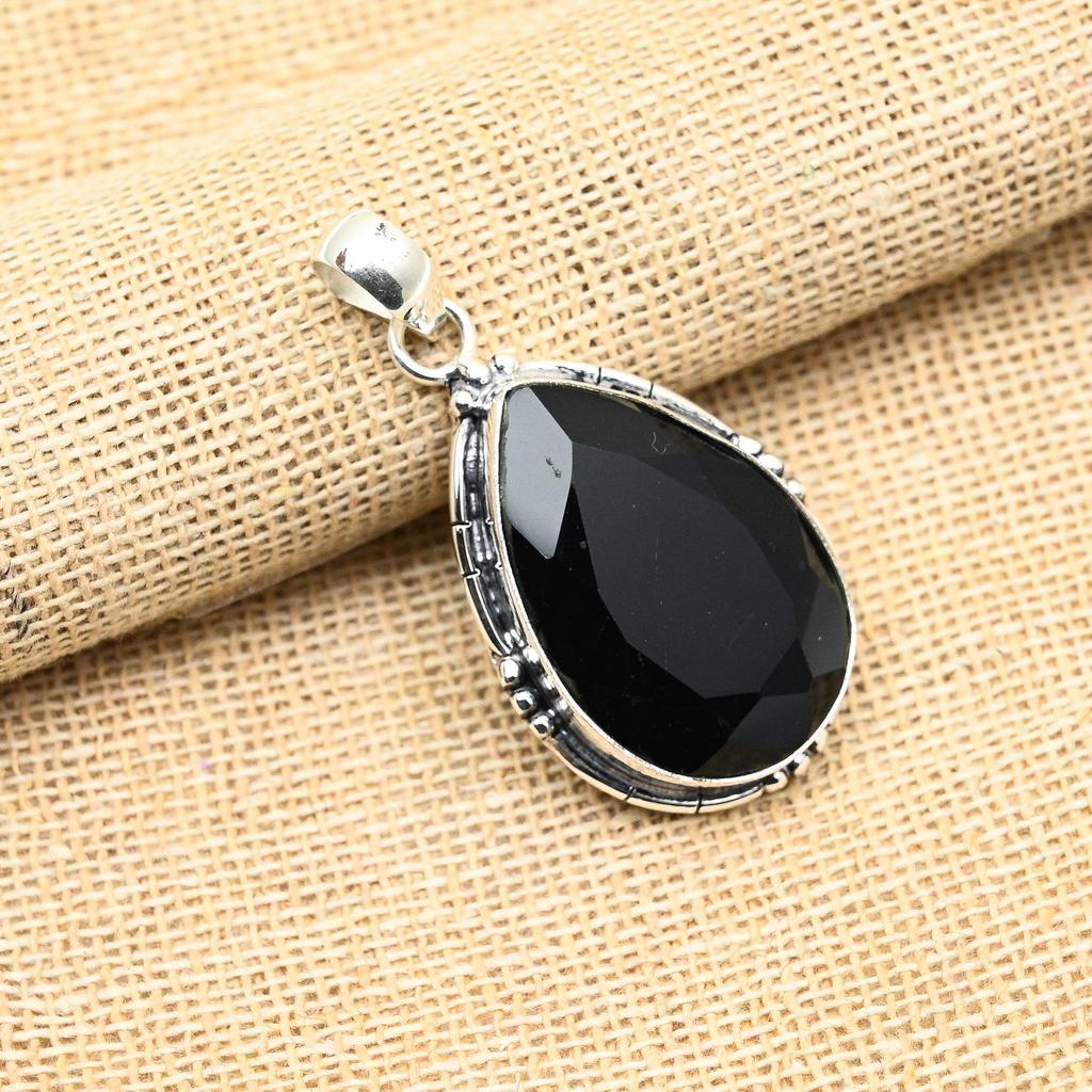 Black Spinel Gemstone Handmade 925 Solid Sterling Sliver Jewelry Pendant For Her