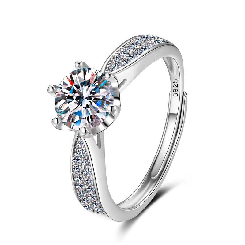 

Кольцо Starlight Crown из стерлингового серебра S925, женское классическое кольцо из белого золота в один карат с шестью когтями, модное кольцо Opening adjustable