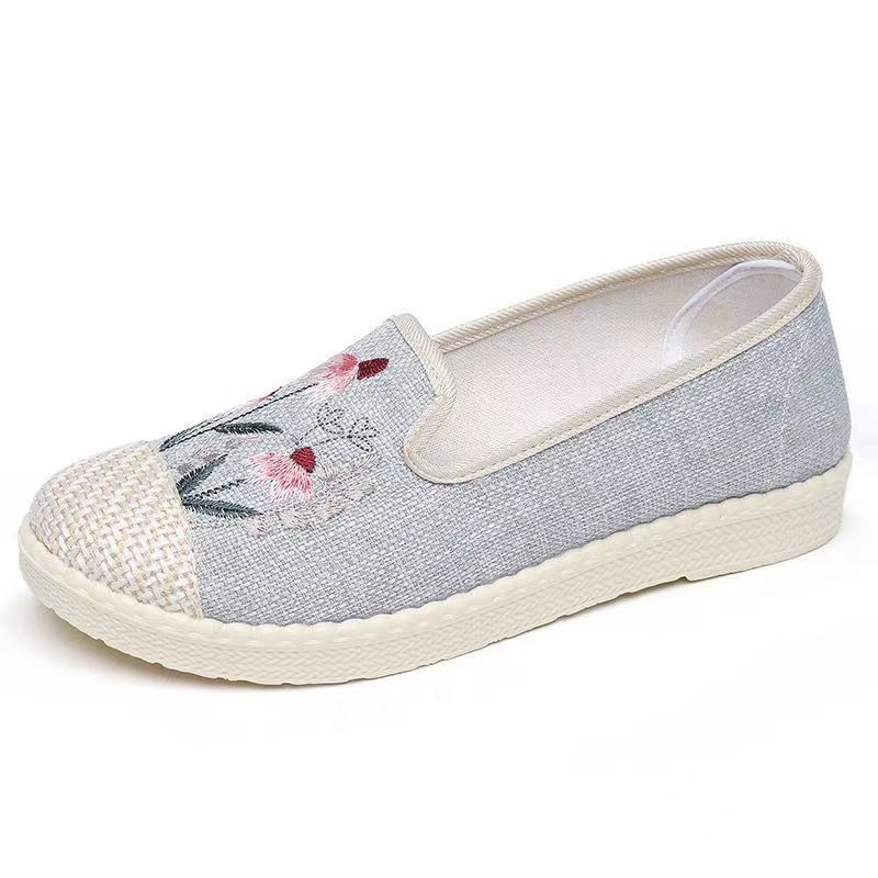 Женские парусиновые лоферы без шнуровки с низким верхом и вышивкой Модные легкие повседневные парусиновые туфли на плоской подошве для женщин Удобные дышащие прогулочные туфли 39 1390₽