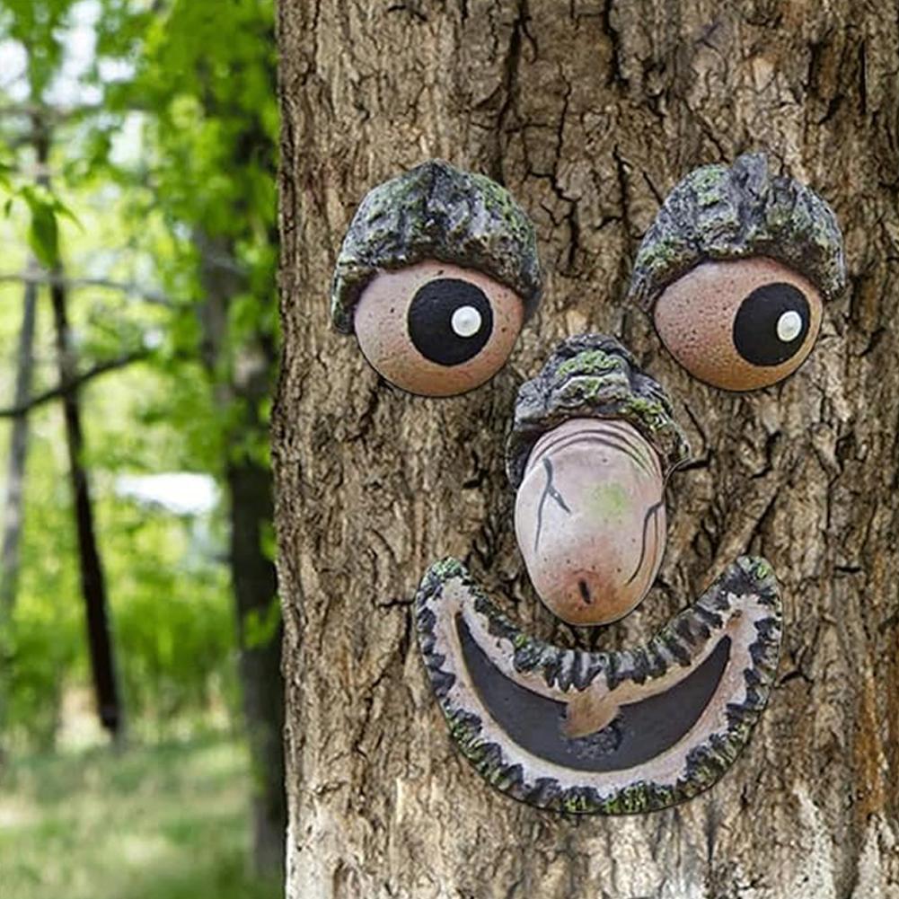 1pcs Tree Monster Features Resin Decoration For Halloween Easter Party Yard Outdoor Easy Install Waterproof Creative Decor Gifts