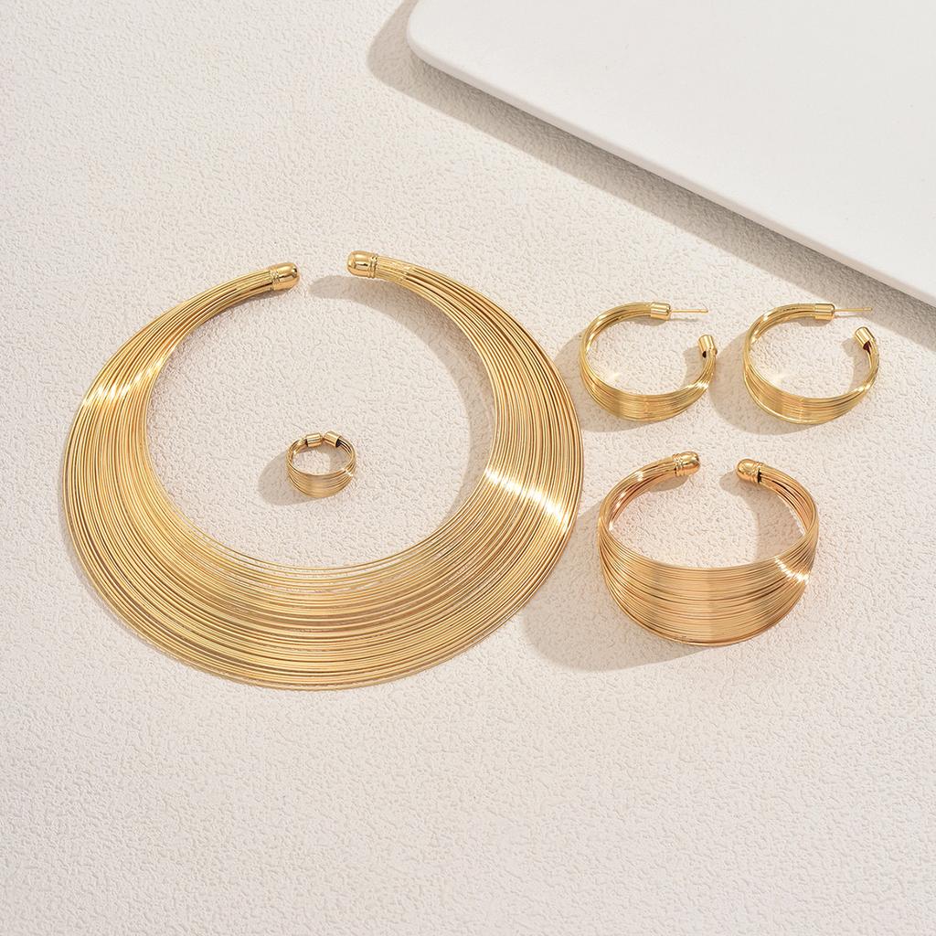 Geometric Collar Choker Necklace Earrings Bracelet Ring for Women Punk Jewelry Sets