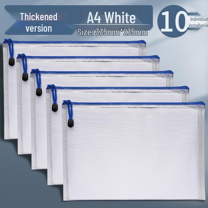 A4 Transparent Zipper File Bag - Waterproof Mesh for Student Subject Organization