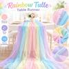 Regenbogen-Tüll Tischläufer mit Farbverlauf Glitzernde Punkte Deckenbehang Tischfahne Geburtstagsfeier Dekoration