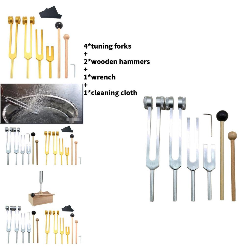 Silver Aluminum Alloy Tuning Fork Collection For Musical Instruments And Health Treatments With Carrying Bag