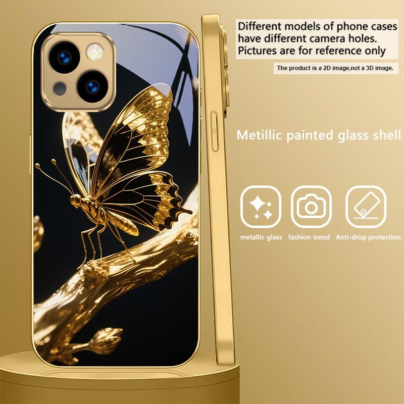 

Butterfly on the Branch For IPhone 17Pro Max 16 17 Pro 15 Pro 14 13 Plus 12 Mini 11Pro Max XR 16E 17 Air Golden glass phone case iPhone 13 mini