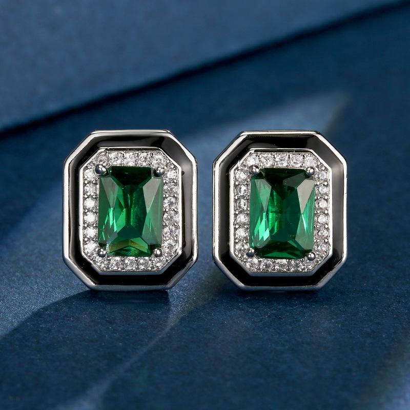 Schmuck Kupferboden Vergoldet Retro Simulation Smaragd Quadrat Diamant Einfacher Wind Anzug Weiblich 6 * 8-5 * 7