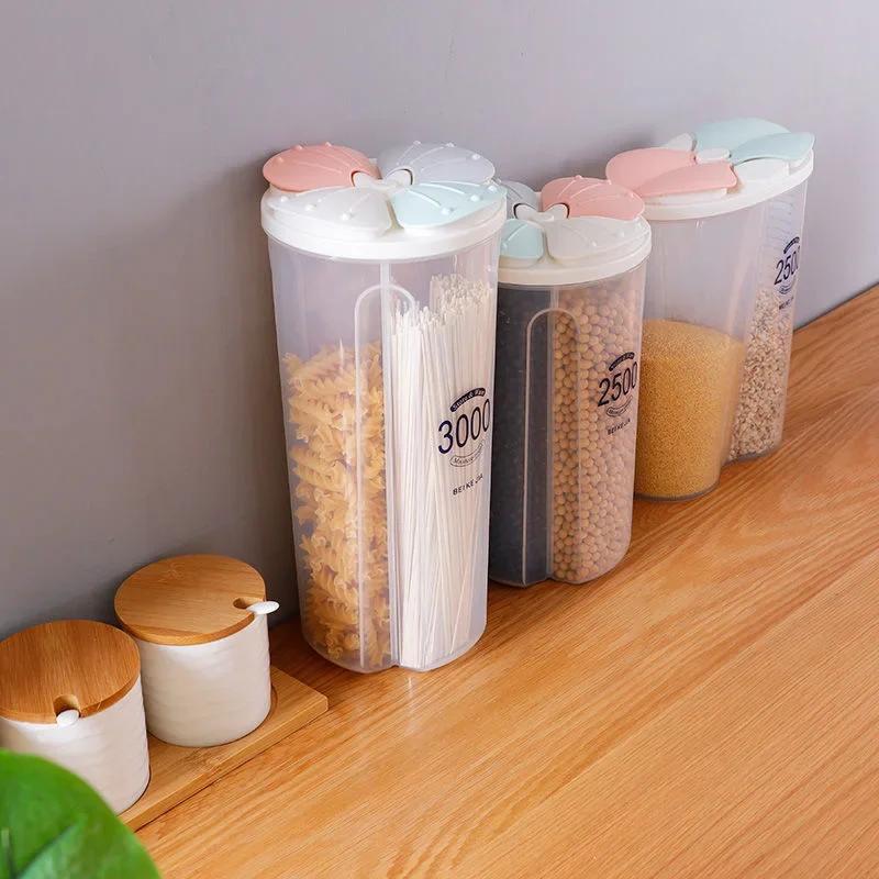 Grain Food Storage Tank and More  Kitchen Storage Box with Moisture-Proof Sealed Cans and Multi Grid Large Capacity Organizers