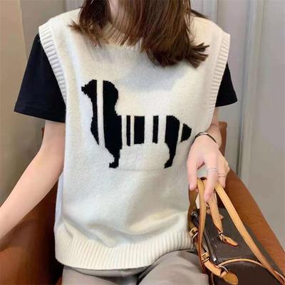 Colete sem mangas de malha colete externo roupas femininas outono novo desenho animado gola redonda pulôver colete suéter feminino top
