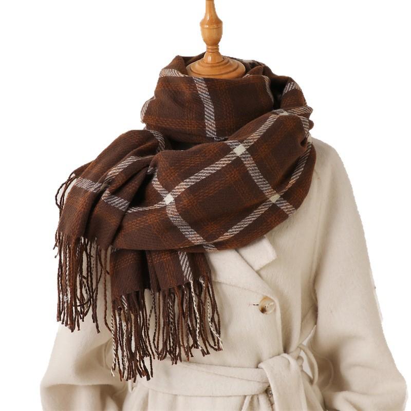 New Plaid Autumn and Winter Warm Scarf Shawl Commuting Versatile Couple Tassel Imitation Cashmere Scarf