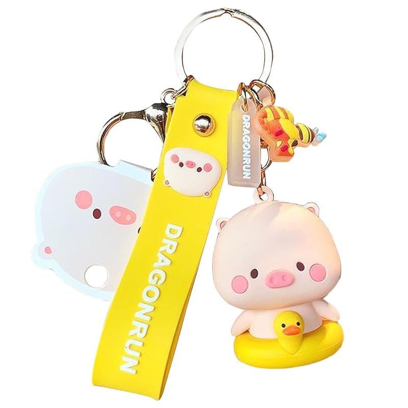 

[Moerstar] pig key ring cute cartoon pig 3D keychain key ring ladies Fashionable key chain mini keychain cartoon pig doll key chain pendant bag