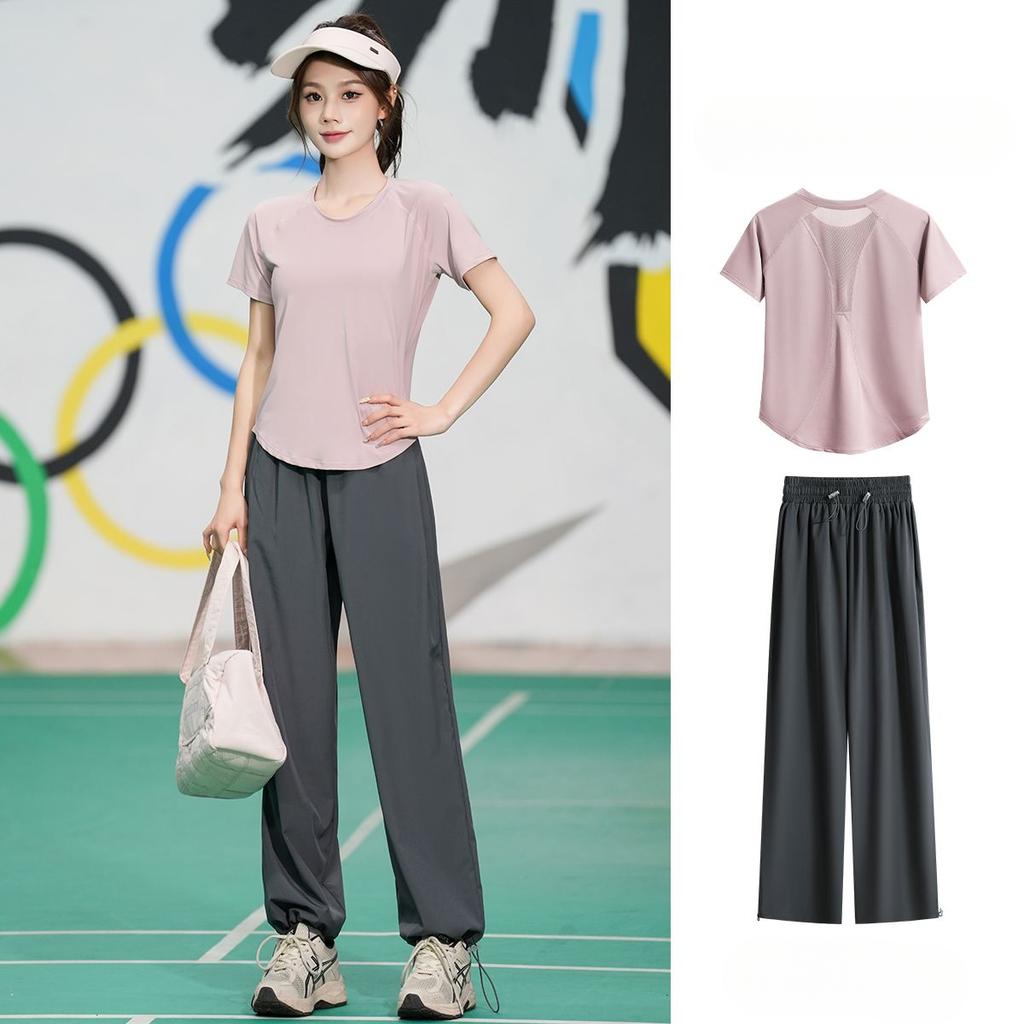 Professional Quick Dry Sports Set Summer Breathable Running Yoga Loose Fitness Short Sleeve Workout Outfit