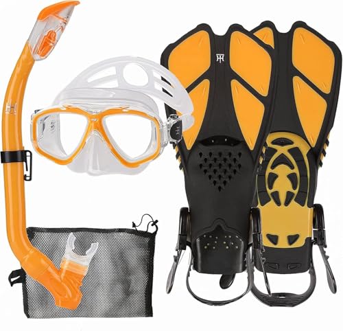HH HHAO SPORT Kids  Snorkel Set: Mask, Fins, and Dry Snorkel - 3-piece set for ages 4-14. Includes goggles, fins, and snorkel.