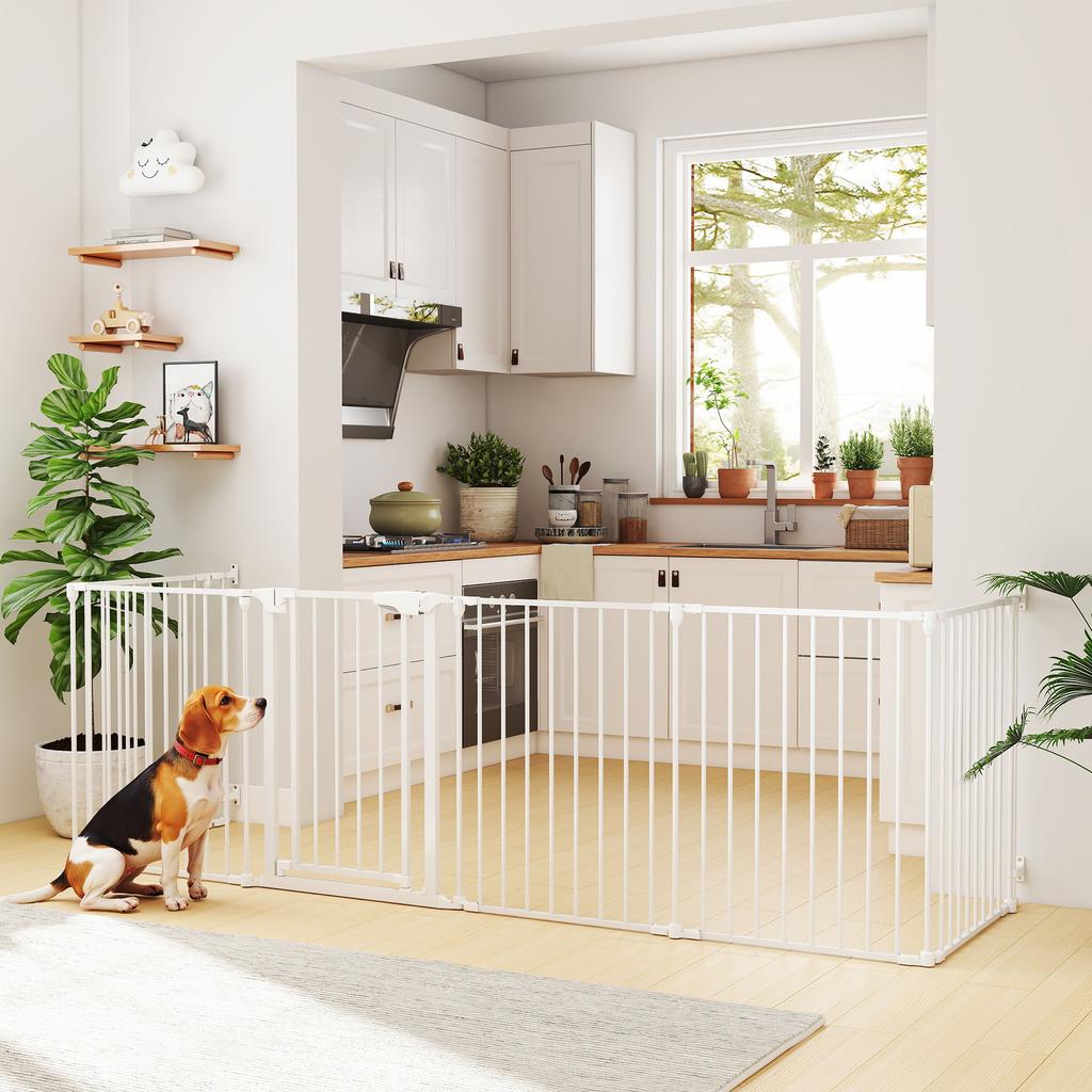 Pet Fence, 6-Panel Barrier with Door, Foldable, for Small & Medium-Sized Dogs, Plastic, Carbon Steel, White