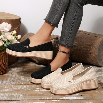 Herbst 2025 neue Plateau-Sohle Keilabsatz Pumps Übergröße Muffin-Strick Loafer Mädchen