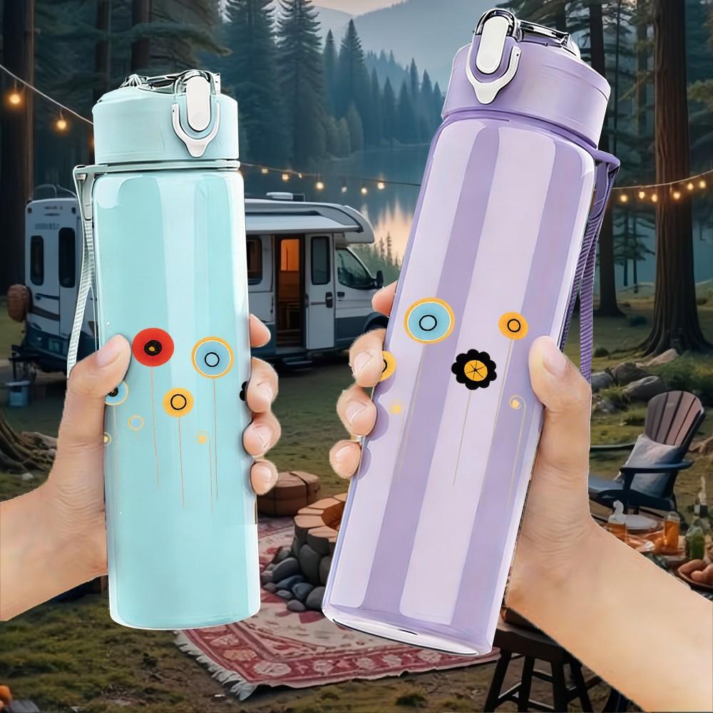 1PC Abstract Floral Dot Art 750ml Color Plastic Sports Water Bottle Leakproof Flip Straw Lid Suitable for Sports Office Home Use