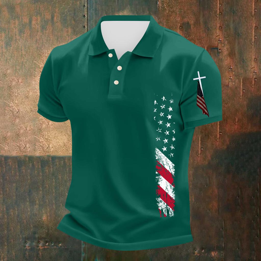 Men's Casual Independence Day Printed Neck Short Sleeve T-Shirt