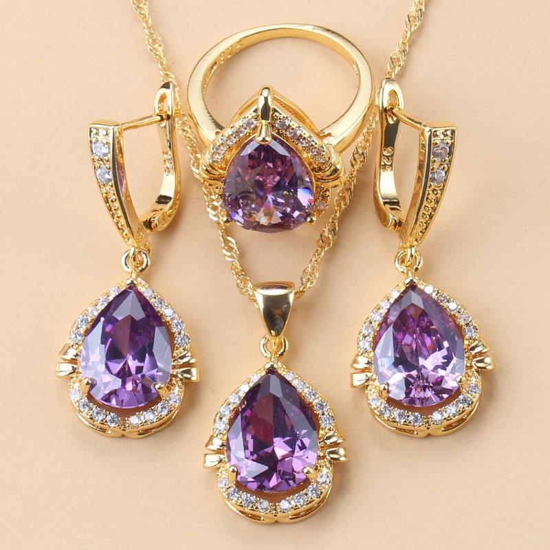 Brazilian  Gold Plated Chunky Jewelry Sets For Women Water Drop African Costume 12-Color Colorful Zircon Choker Necklace Set