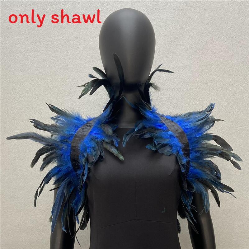 Feather Shawl Cape Costume Cloak With Faux Fur For Performance And Dance Shows