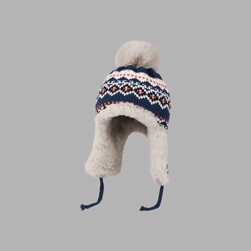

A Thick Woolen Cap for Women in Winter Imitating Rabbit Fur Fashionable and Sweet Windproof and Warm FairIsland-style Knitted Lei Feng Cap One Size