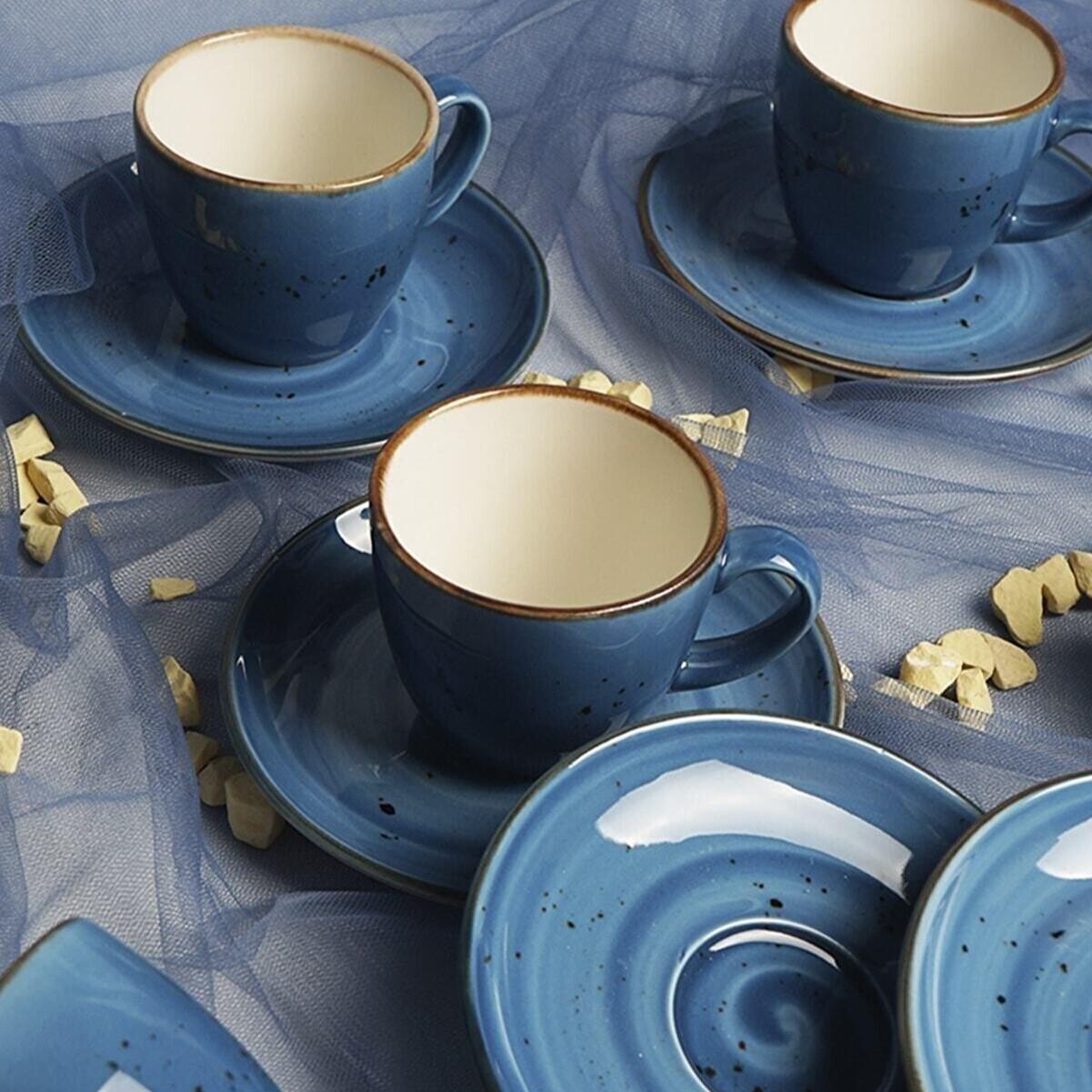 

Фарфоровый набор Luna Blue из 6 кофейных чашек высокого качества Kütahya Производство Отечественное производство 80 мл 80 Ml синий