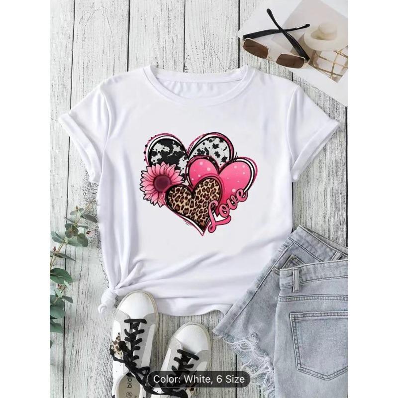 Summer Round Neck Printed Top Fashionable Casual Cute Short Sleeved Women's Pure Cotton T-shirts