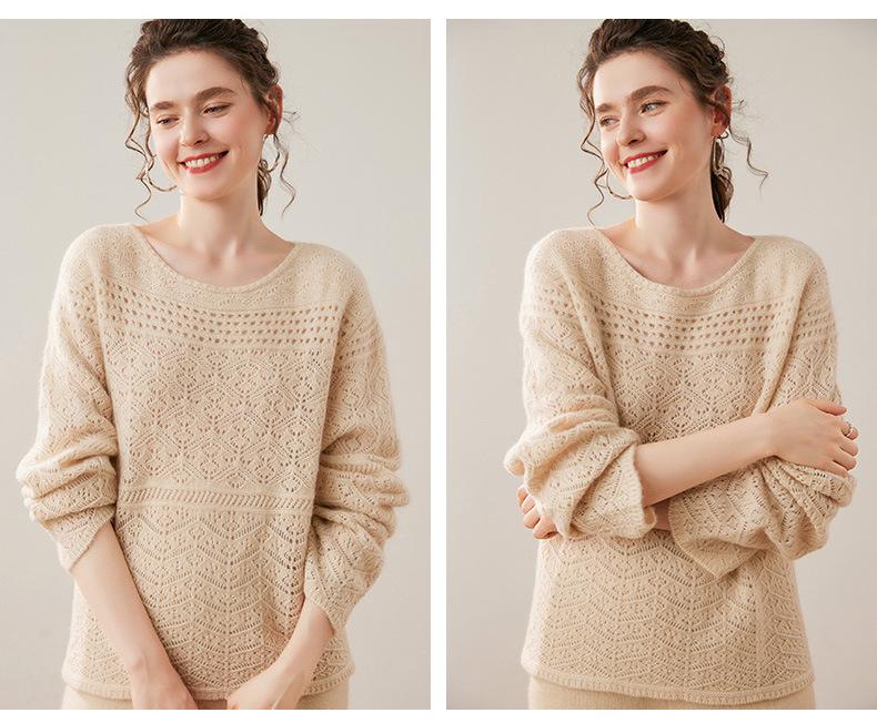 2026 Spring/Fall Thickened Cashmere Hollow Round Neck Knitted Sweater - Versatile Red Crochet Base Layer